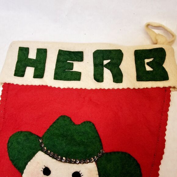 Vintage Double Sided Felt Sequin Christmas Cowboy Stocking Handmade 19" 1950's - Picture 6 of 16